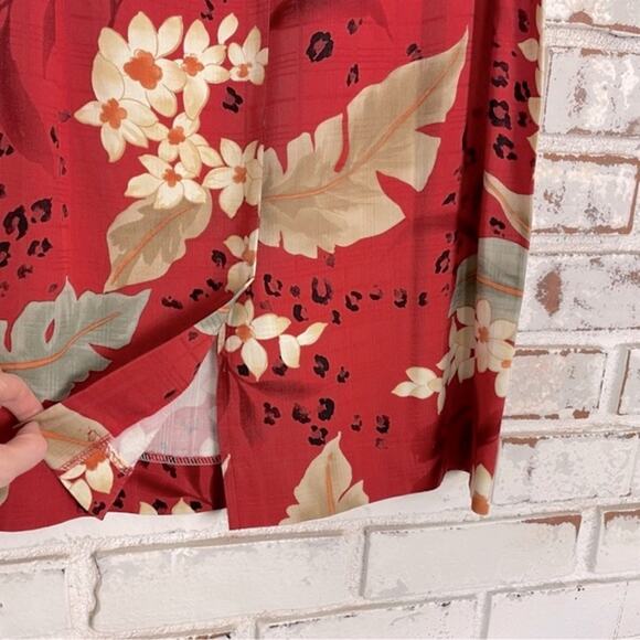 Alfred Dunner Floral Cheetah Print Red Cream Pleated Waist Midi Skirt Petite - Picture 4 of 8